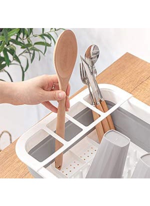RIVUGJA RIVUGJA Collapsible Dish Drainer with Drainer Board Foldable Drying Rack Set Portable Dinnerware Organizer Space Saving Kitchen Storage Tray GreyWhite  - Image 4