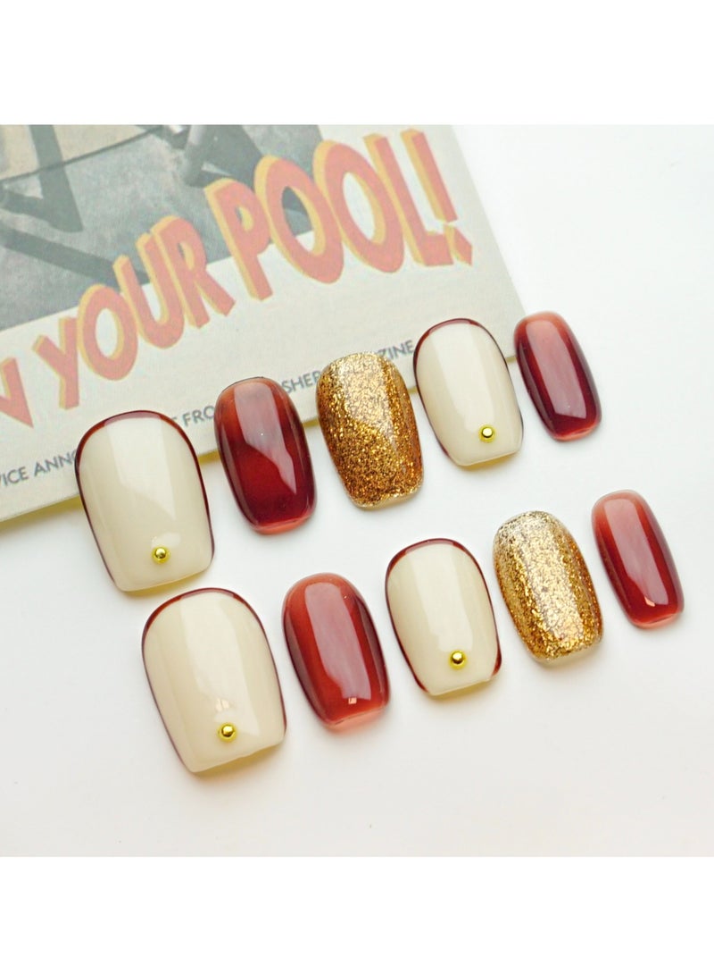 Artist Design/Peninsula Rose (Handmade)/Press On nails/Luxury Hand Painted/Squoval/10 PCS/S Size - Image 1