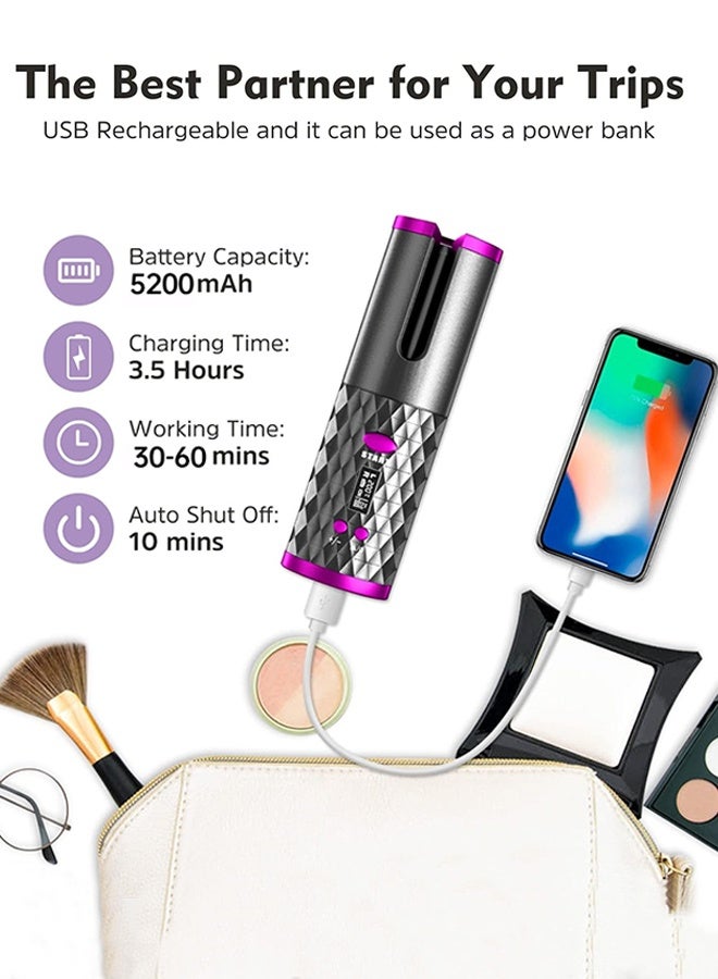HYUNDAI Mini Travel Wireless Hair Curler, Portable Automatic Curling Iron, Compact & Cordless with 3000mAh Battery, Anti-Scald Safe for Beginners, Creates Long-Lasting Beach Waves & Tight Curls, USB C Rechargeable Styling Tool for On-the-Go - Image 4