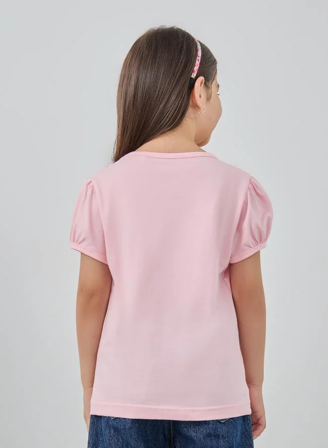 Styli Styli Embroidered Graphic Print Puff Sleeve T-Shirt