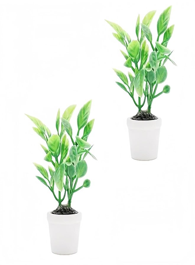 SelHeng 2Pcs 1/12 Miniature Green Plants Dollhouse Decoration Accessories, Mini Potted Plant Artificial Tiny Greenery Ornament Faux Flower Model Decoration - Image 1