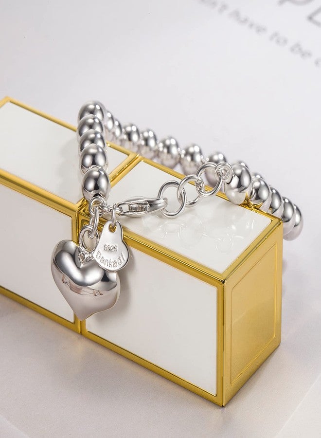 Dankadi Women 925 Sterling Silver Round Bead Bracelet Minimalist 4-6MM 13-21CM Bell and Heart Pendant Prayer Beads Link Chain Bracelet Men Charm Jewelry Gift (6MM Heart Silver, 18CM) - Image 5