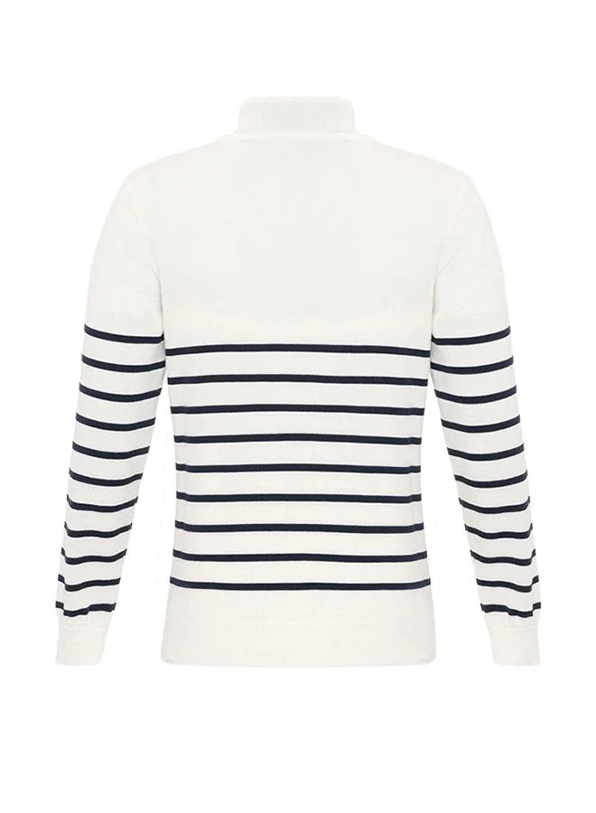 FELIX HARDY Ecru Half Zipper Striped Pullover for Women | Best Price UAE