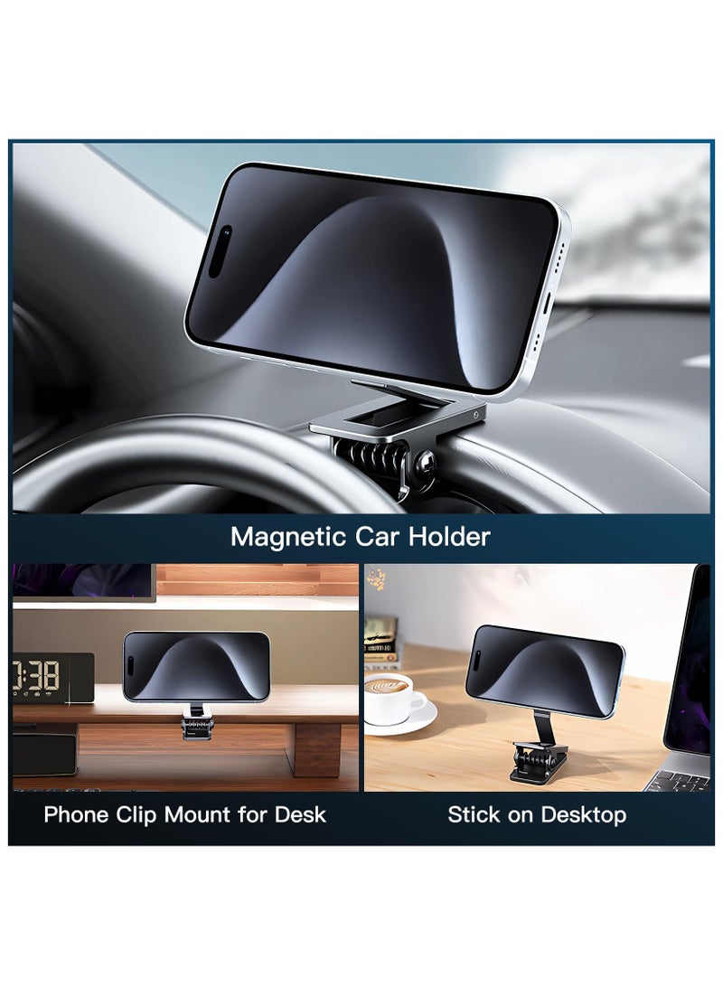 SYOSI Phone Holder Clip Magnetic for Car, Foldable Magnet Table Mount Phone Holder Clamp for Desktop, Hands Free Travel Phone Holder, Car Dash Mount Fit for iPhone 15 14 13 12 Pro Magsafe Cases - Image 2