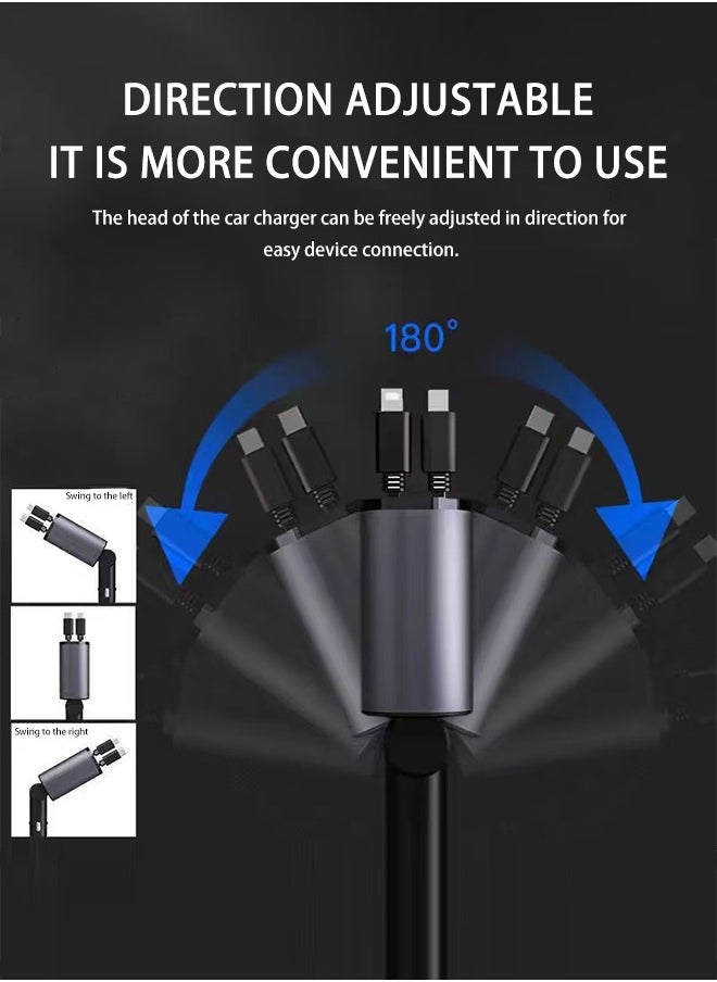 Generic - Car Charger - Fast Charging 4-in-1 Adapter with Collapsible Lightning & Type C Cables, Dual USB Ports & Voltage Display - Compatible with iPhone, iPad, Galaxy -Powerfull Output - Image 1