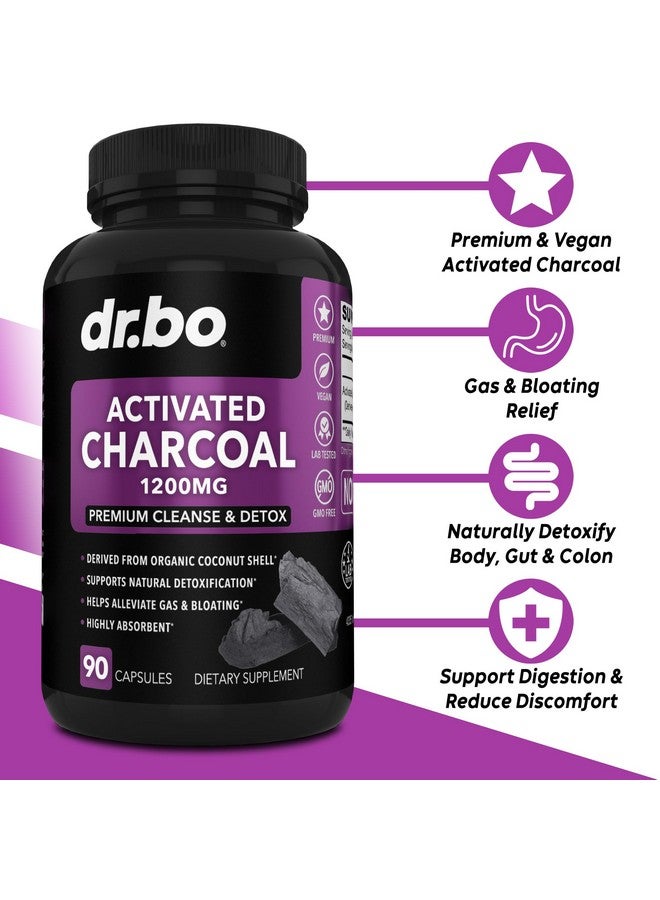 dr.bo Activated Charcoal Capsules Cleanse Detox - 1200mg Organic Coconut Charcoal Pills for Stomach Gas and Bloating Relief for Men Women Kids - Active Capsules Powder Binder Activated Supplements for Gut - Image 2