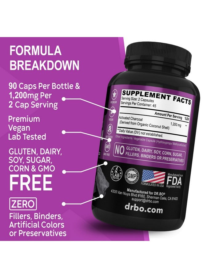 dr.bo Activated Charcoal Capsules Cleanse Detox - 1200mg Organic Coconut Charcoal Pills for Stomach Gas and Bloating Relief for Men Women Kids - Active Capsules Powder Binder Activated Supplements for Gut - Image 5