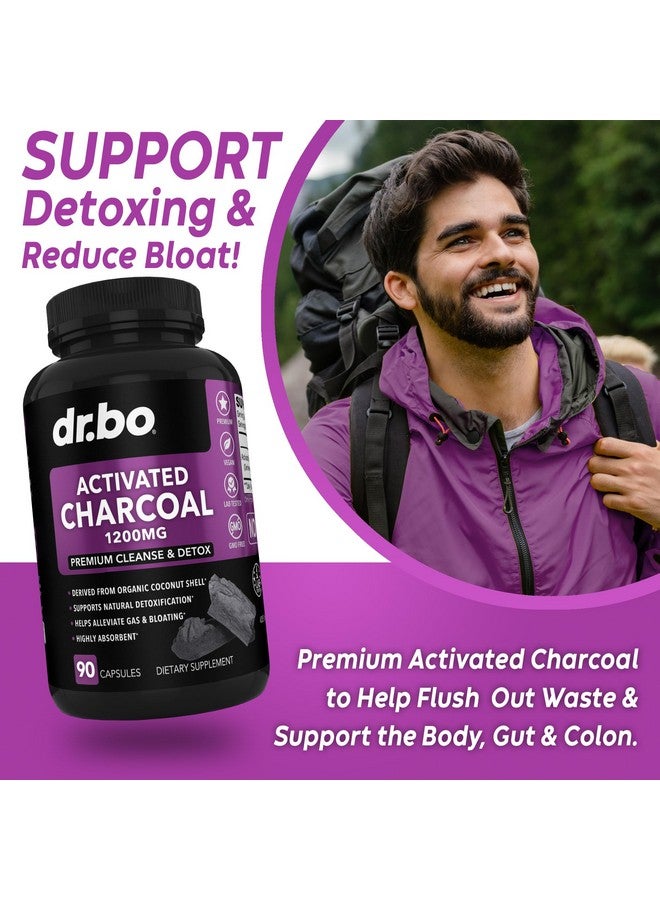 dr.bo Activated Charcoal Capsules Cleanse Detox - 1200mg Organic Coconut Charcoal Pills for Stomach Gas and Bloating Relief for Men Women Kids - Active Capsules Powder Binder Activated Supplements for Gut - Image 3