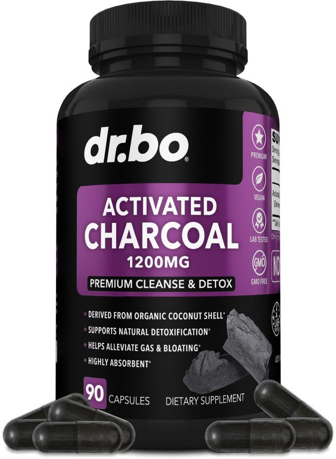 dr.bo Activated Charcoal Capsules Cleanse Detox - 1200mg Organic Coconut Charcoal Pills for Stomach Gas and Bloating Relief for Men Women Kids - Active Capsules Powder Binder Activated Supplements for Gut - Image 1