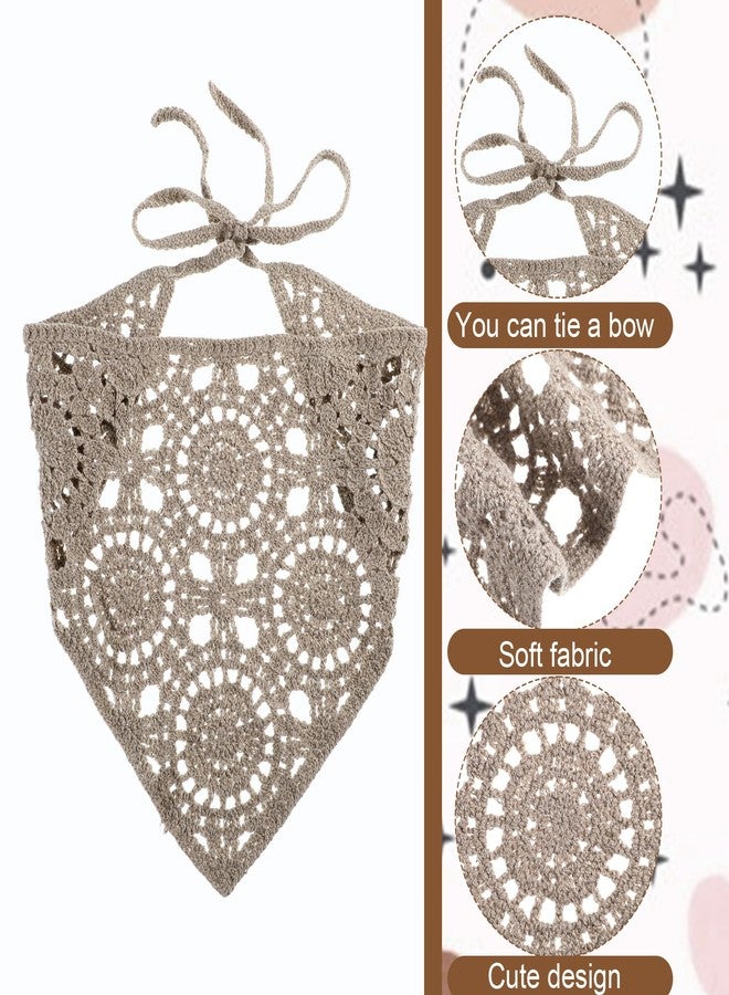 Kifmurase 3 Pcs Crochet Bandanas Headbands, Crochet Headband Knitted Triangle Head Hair Scarf, Vintage Knit Lace Floral Hollow Kerchief Hairband for Hair Styling Accessories Decor (Beige/Black/Gray) - Image 3