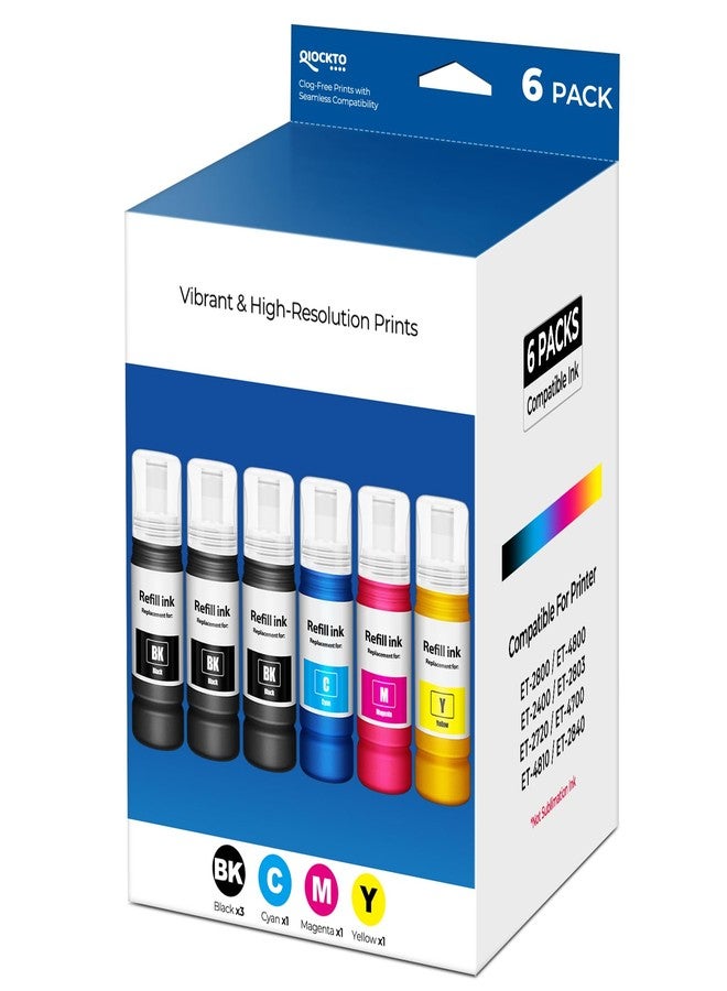 QIOCKTO 522 Ink Refill Bottles Replacement for ET-2800 ET-2400 ET-4800 ET-2803 522 Ink Bottles for Eco tank ET2800 ET2400 ET4800 ET2803 ET-2720 ET-4700 ET-4810 ET-2840 2800 2400 4800 2803 2720 Printer 6 Pack - Image 1