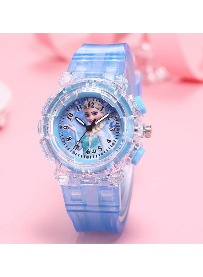 Frozen Elsa Cartoon Analog Quartz Watch for Kids Ages 5 to 12 Colorful Luminous Adjustable Wristwatch for Girls Casual Wear Party Favors Holiday Birthday Gifts Daily Play School Use，Blue - Image 2