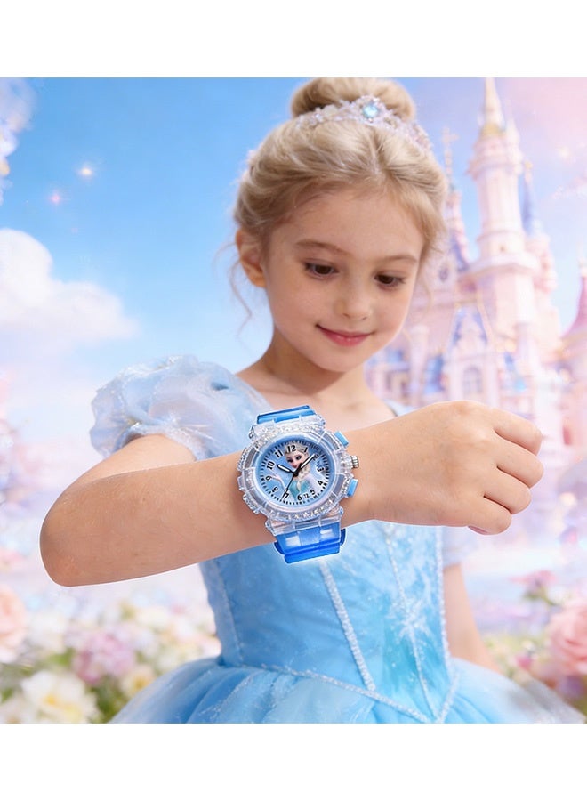 Frozen Elsa Cartoon Analog Quartz Watch for Kids Ages 5 to 12 Colorful Luminous Adjustable Wristwatch for Girls Casual Wear Party Favors Holiday Birthday Gifts Daily Play School Use，Blue - Image 4