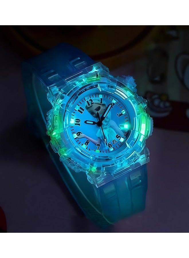 Frozen Elsa Cartoon Analog Quartz Watch for Kids Ages 5 to 12 Colorful Luminous Adjustable Wristwatch for Girls Casual Wear Party Favors Holiday Birthday Gifts Daily Play School Use，Blue - Image 3