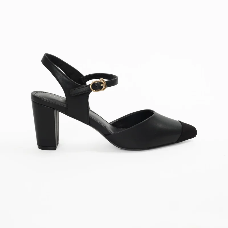 ميلانو Rosette Ankle Strap Block Heel - Black