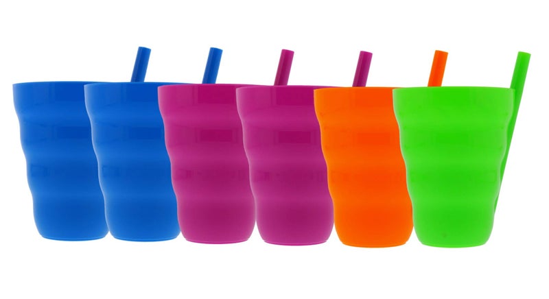 Arrow Home Products Sip A Cup with Built in Straw, 10oz, 6pk - BPA-free Straw Cups for Kids Great for Everyday Use - Made in the USA, Stackable Kids Straw Cups - Purple, Blue, Green, Orange - Image 1