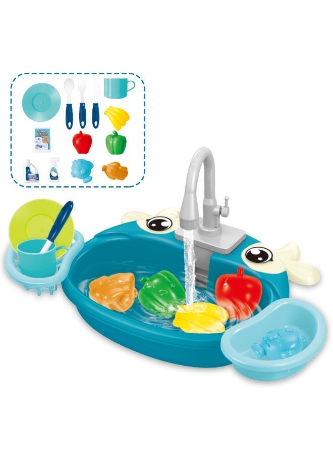 Chabeia Kids Kitchen Sink Toy – Pretend Play Sink with Working Faucet, Water Circulation & Drain, Battery not included, Educational Role-Play Set for Toddlers & Kids (Blue) - Image 1