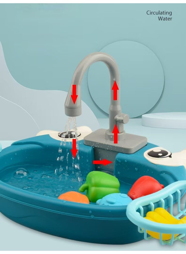 Chabeia Kids Kitchen Sink Toy – Pretend Play Sink with Working Faucet, Water Circulation & Drain, Battery not included, Educational Role-Play Set for Toddlers & Kids (Blue) - Image 4