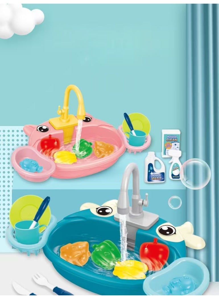 Chabeia Kids Kitchen Sink Toy – Pretend Play Sink with Working Faucet, Water Circulation & Drain, Battery not included, Educational Role-Play Set for Toddlers & Kids (Blue) - Image 5
