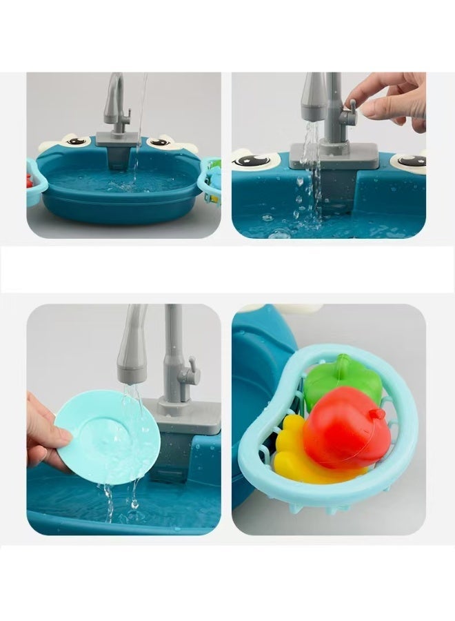 Chabeia Kids Kitchen Sink Toy – Pretend Play Sink with Working Faucet, Water Circulation & Drain, Battery not included, Educational Role-Play Set for Toddlers & Kids (Blue) - Image 2