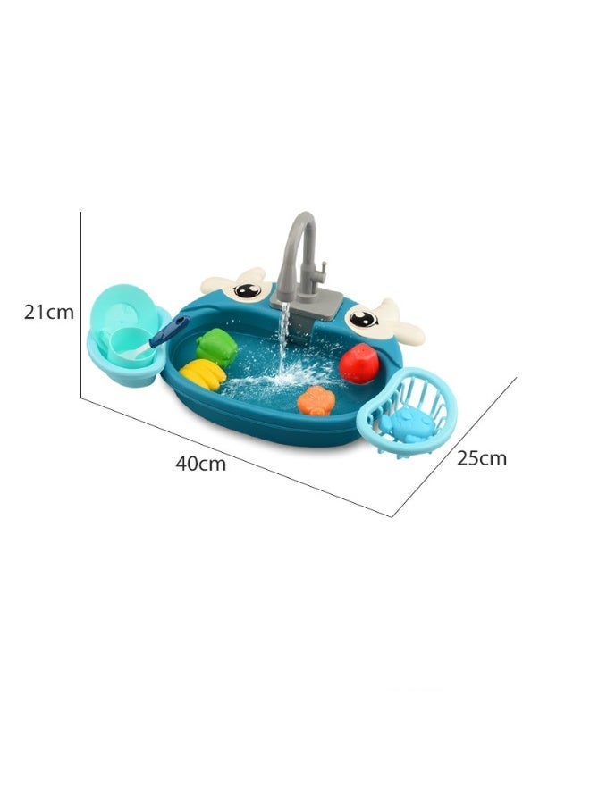 Chabeia Kids Kitchen Sink Toy – Pretend Play Sink with Working Faucet, Water Circulation & Drain, Battery not included, Educational Role-Play Set for Toddlers & Kids (Blue) - Image 3