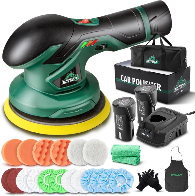 BATOCA - Cordless Car Buffer Polisher - 2pcs 2.0Ah 12V Lithium-ion Rechargeable Battery Powered Brushless Polisher with 6 Variable Speed, DA Orbital Buffer for Car Detailing, Polishing, Waxing - Image 1