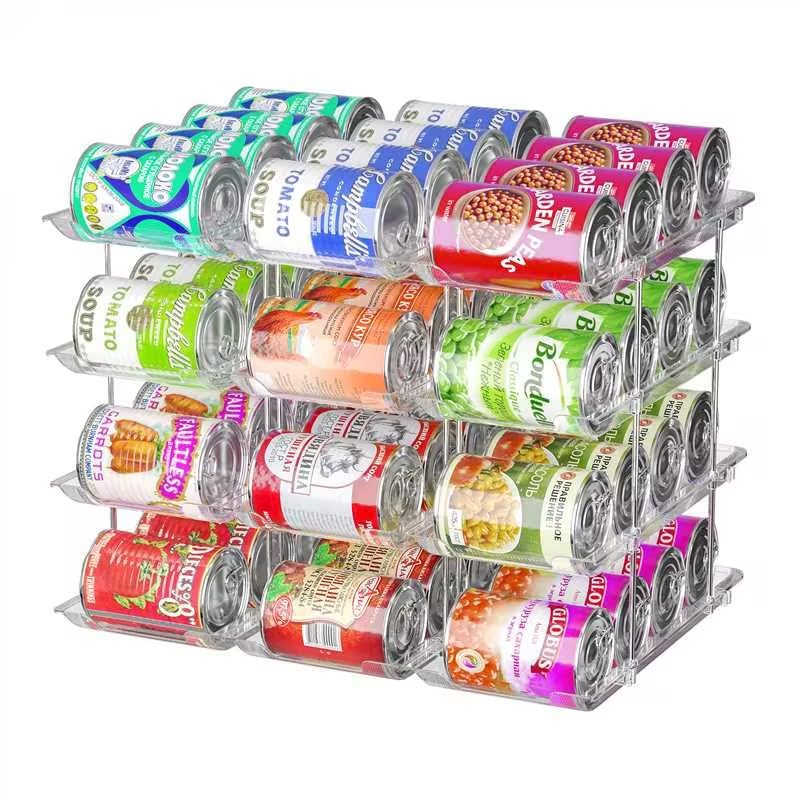 Attelite Can Organizer for Pantry 3 Sets 4 Tiers Can Storage Organizer PantrySoda Can Organizer for Fridge 48 Cans Rack Automatic Rolling Stackable Canned Food OrganizerClear - Image 1