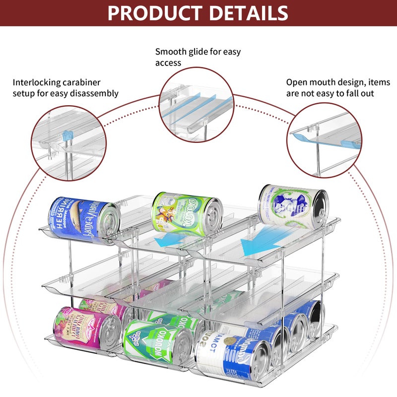 Attelite Can Organizer for Pantry 3 Sets 4 Tiers Can Storage Organizer PantrySoda Can Organizer for Fridge 48 Cans Rack Automatic Rolling Stackable Canned Food OrganizerClear - Image 3