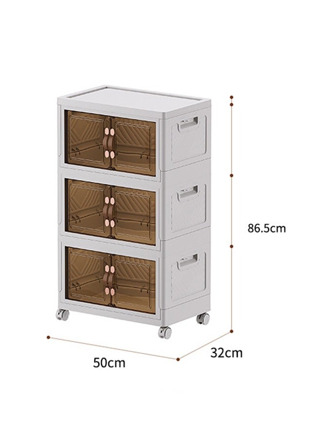 keke 3 Layers Multi-Functional Foldable Storage Cabinet with Doors and Wheels (102L) - Image 2