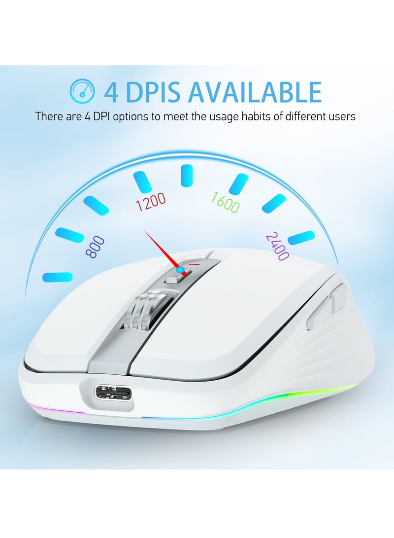 إف ماوس ماوس مكتب ثنائي الوضع، ماوس لاسلكي قابل لإعادة الشحن 2.4 جيجا هرتز RGB ماوس صامت لنظام التشغيل Windows IOS Android الكمبيوتر المحمول الهاتف اللوحي الكمبيوتر الشخصي - Image 3