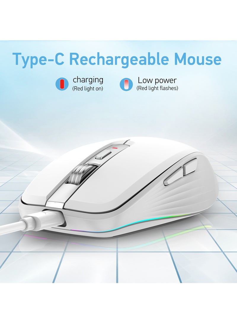 إف ماوس ماوس مكتب ثنائي الوضع، ماوس لاسلكي قابل لإعادة الشحن 2.4 جيجا هرتز RGB ماوس صامت لنظام التشغيل Windows IOS Android الكمبيوتر المحمول الهاتف اللوحي الكمبيوتر الشخصي - Image 4