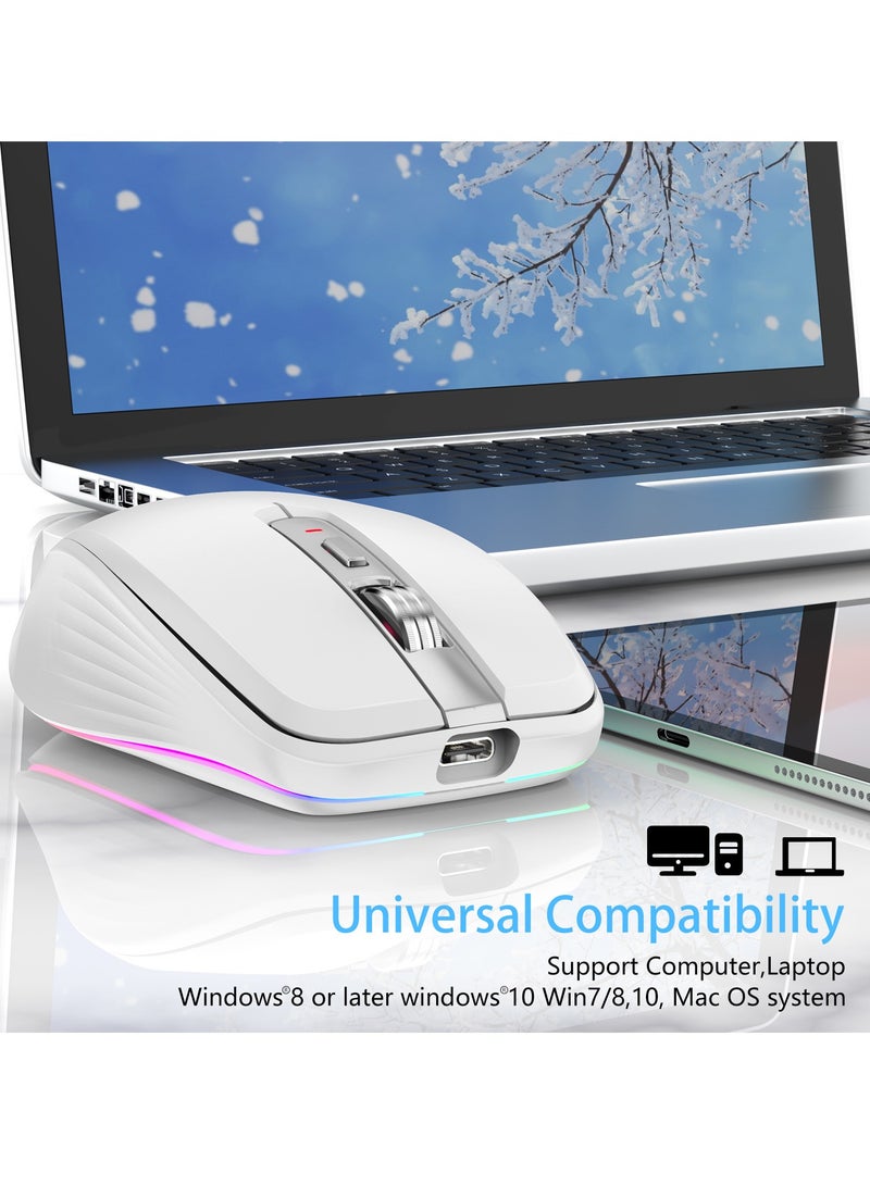 إف ماوس ماوس مكتب ثنائي الوضع، ماوس لاسلكي قابل لإعادة الشحن 2.4 جيجا هرتز RGB ماوس صامت لنظام التشغيل Windows IOS Android الكمبيوتر المحمول الهاتف اللوحي الكمبيوتر الشخصي - Image 5