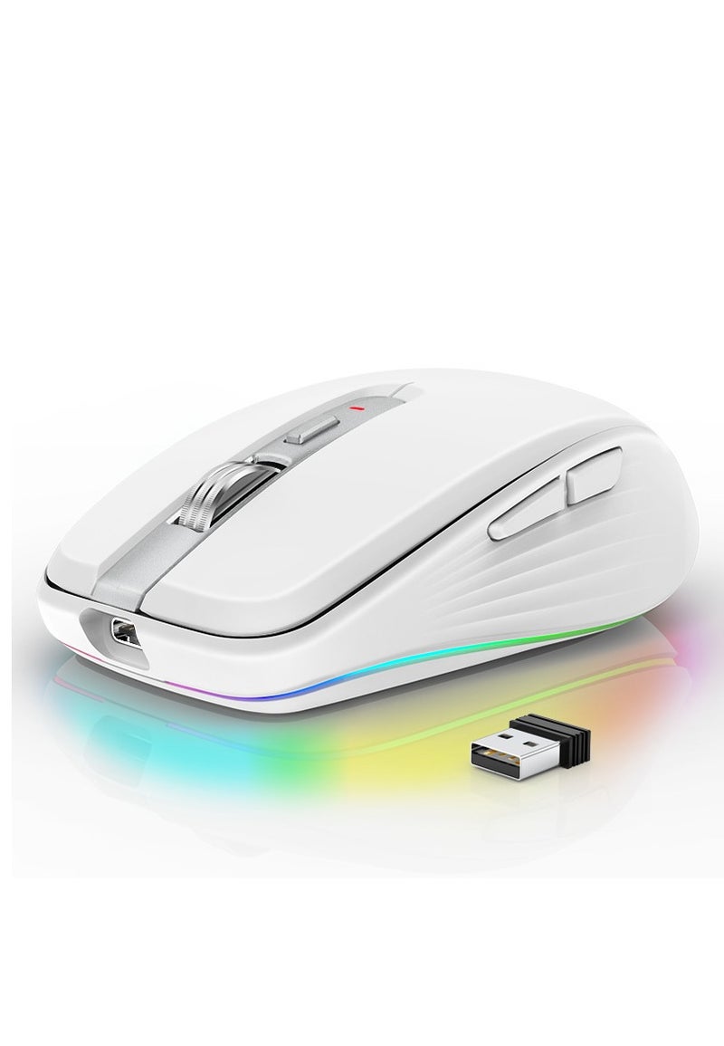 إف ماوس ماوس مكتب ثنائي الوضع، ماوس لاسلكي قابل لإعادة الشحن 2.4 جيجا هرتز RGB ماوس صامت لنظام التشغيل Windows IOS Android الكمبيوتر المحمول الهاتف اللوحي الكمبيوتر الشخصي - Image 1