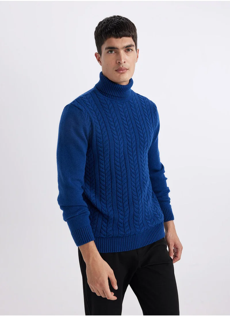 ديفاكتو Standard Fit Patterned Turtleneck Sweater