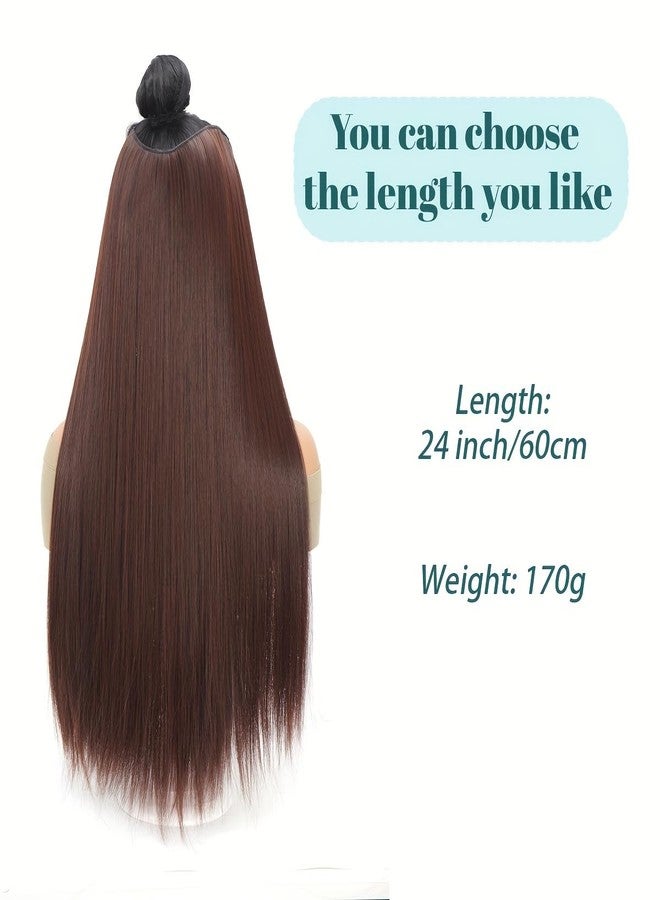 Chanderkash 1PC 24" Synthetic Straight 5Clips Bases Hair Extension for Women - 5 Clips with Invisible Fishnet - Image 2