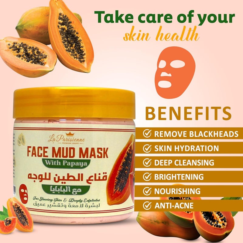 ECOLYTE+ La Parisienne Face Mud Mask with Papaya - Spa Quality for Acne, Blackheads & Oily Skin - 500g - Image 3