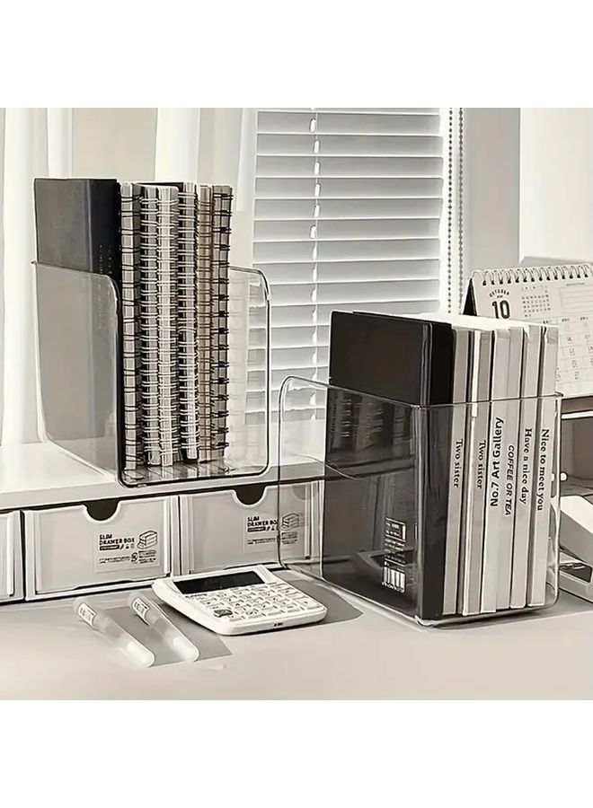 Transparent 2 Pcs Multi Grid Book Stand With Pen Slot Desktop Organizer - Image 3
