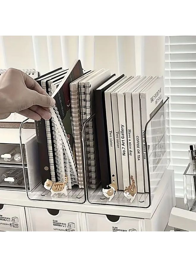 Transparent 2 Pcs Multi Grid Book Stand With Pen Slot Desktop Organizer - Image 1