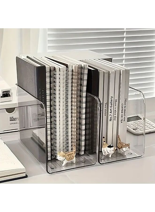 Transparent 2 Pcs Multi Grid Book Stand With Pen Slot Desktop Organizer - Image 5