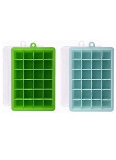 SKY-TOUCH Pack Food Grade Silicone Ice Cube Cubes with Lids for Freezer, Easy-to-Remove 24 Cube Cubes for Party, Drinks and Frozen Liquids (Blue and Green)  - Image 1
