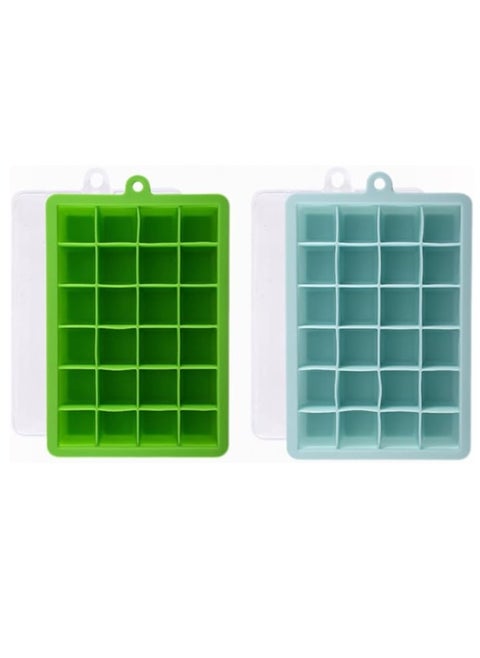 Pack Food Grade Silicone Ice Cube Cubes with Lids for Freezer, Easy-to-Remove 24 Cube Cubes for Party, Drinks and Frozen Liquids (Blue and Green)
