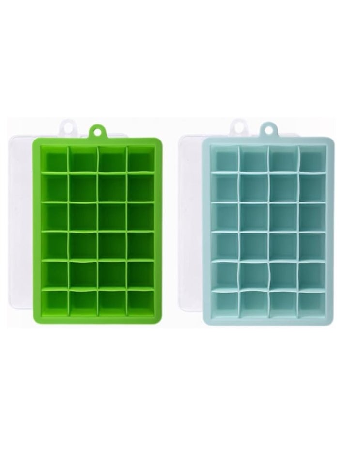 SKY-TOUCH - Pack Food Grade Silicone Ice Cube Cubes with Lids for Freezer, Easy-to-Remove 24 Cube Cubes for Party, Drinks and Frozen Liquids (Blue and Green) - Image 1