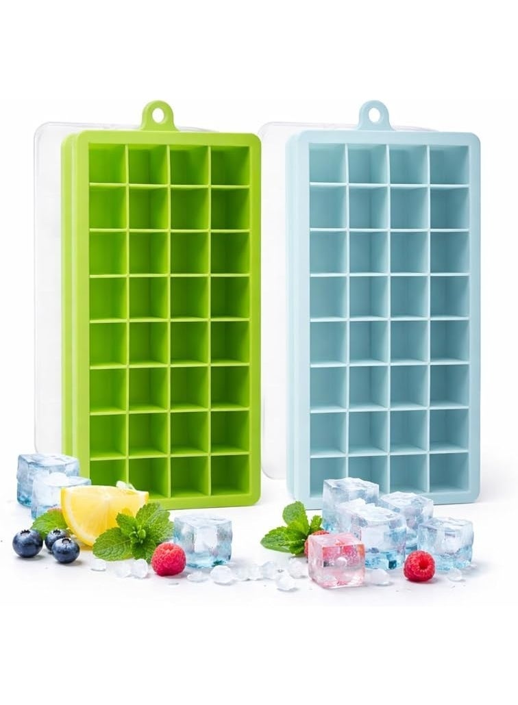 UREVO Pack Food Grade Silicone Ice Cube Cubes with Lids for Freezer, Easy-to-Remove 24 Cube Cubes for Party, Drinks and Frozen Liquids (Blue and Green) - Image 2