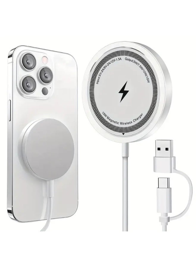Arabash 15W Magnetic Wireless Charger for iPhone 16/16 Pro/16 Plus/15/15 Pro/14/13/12 Series - Strong magnetic attraction, stable and easy to use, compact design suitable for travel and home, perfect holiday gift, wireless charging pad, elegant cylindrical design, secure phone grip - Image 2