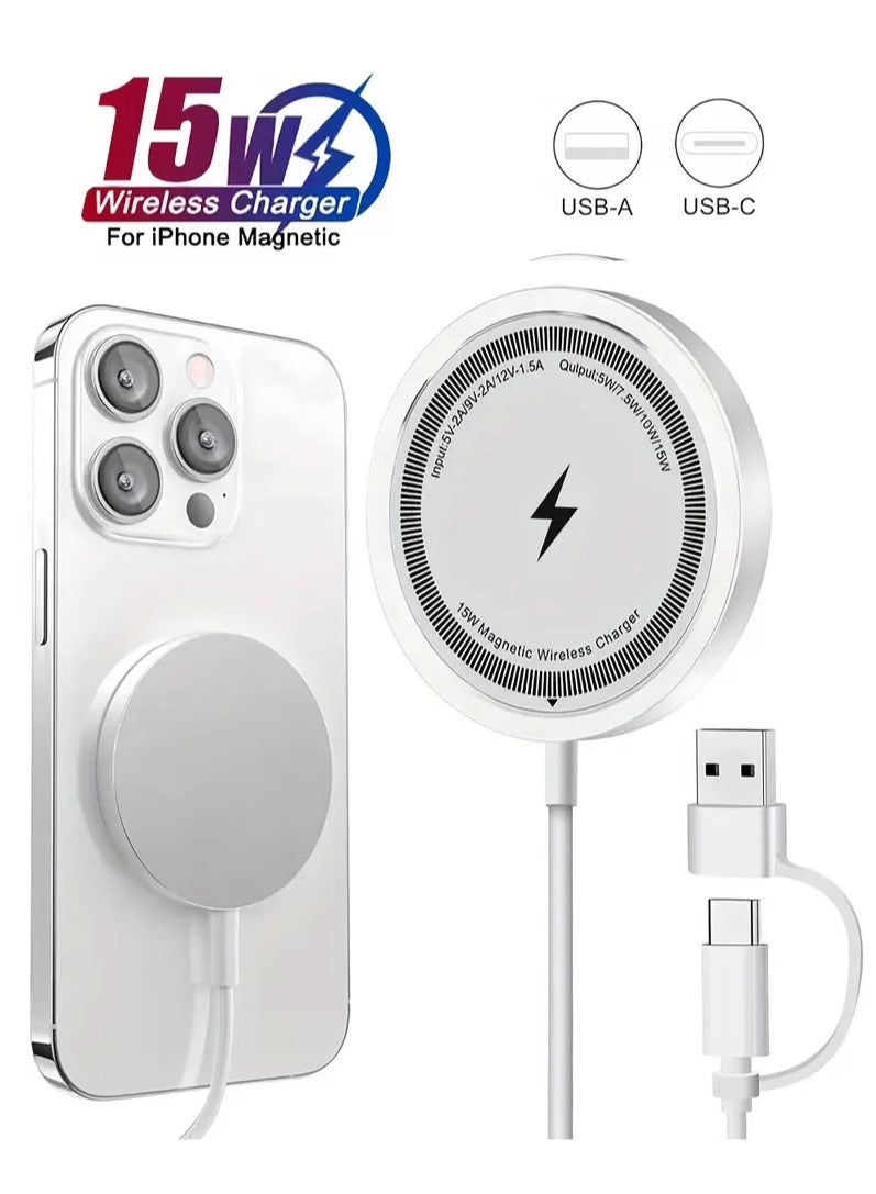 Arabash 15W Magnetic Wireless Charger for iPhone 16/16 Pro/16 Plus/15/15 Pro/14/13/12 Series - Strong magnetic attraction, stable and easy to use, compact design suitable for travel and home, perfect holiday gift, wireless charging pad, elegant cylindrical design, secure phone grip - Image 1