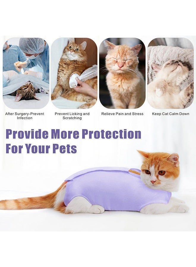 Cat Surgery Recovery Suit Kitten Onesie for Cats After Surgery Female Breathable Kitty Spay Suit for Abdominal Wound Skin Diseases E-Collar Alternative Wear(Purple,L) - Image 4