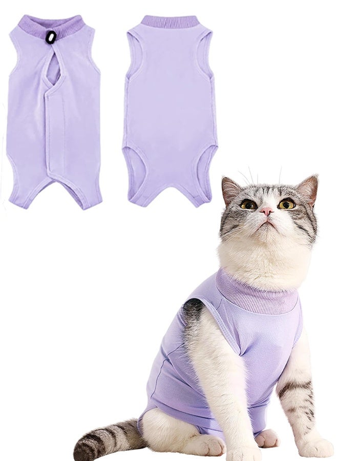 Cat Surgery Recovery Suit Kitten Onesie for Cats After Surgery Female Breathable Kitty Spay Suit for Abdominal Wound Skin Diseases E-Collar Alternative Wear(Purple,L) - Image 1