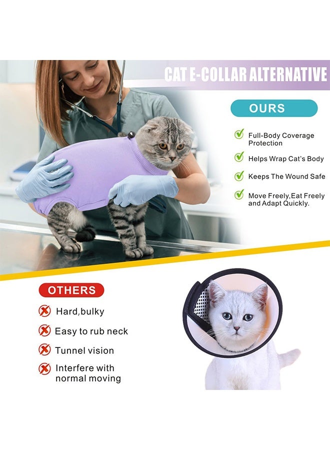 Cat Surgery Recovery Suit Kitten Onesie for Cats After Surgery Female Breathable Kitty Spay Suit for Abdominal Wound Skin Diseases E-Collar Alternative Wear(Purple,L) - Image 5