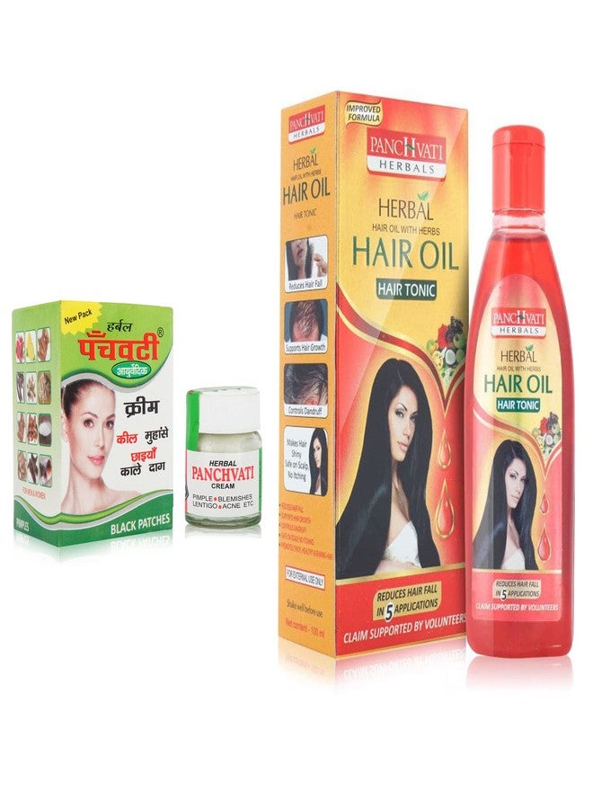 Panchvati Acne Cream 10 gm Subsides redness of skin, Nourishes skin deeply & Herbal hair oil Controls Dandruff Controls thinning of hair 100 ml Pack Of -2 - Image 1