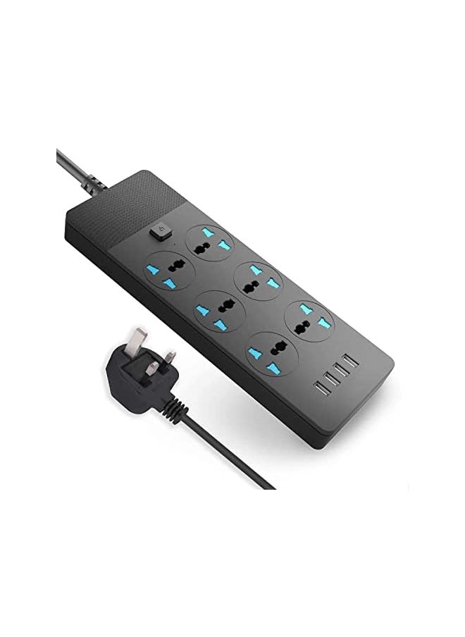 erorex - Power Strips Extension Lead Outlets, All in one Wall Plug Adapter with 4 (3.1A) USB Hub & 6 Gang Smart Electrical Sockets, Plug Cable Cord for Home Office - Image 1